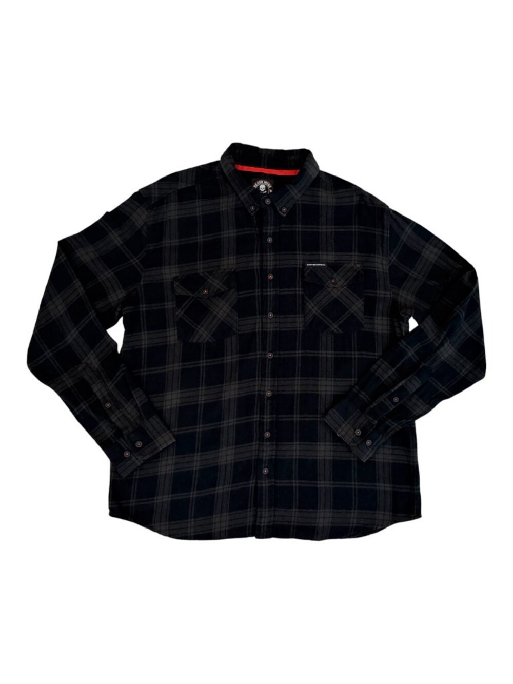 Death Wish Coffee Co Men's Black Gray Plaid Flannel Button Up Shirt Large